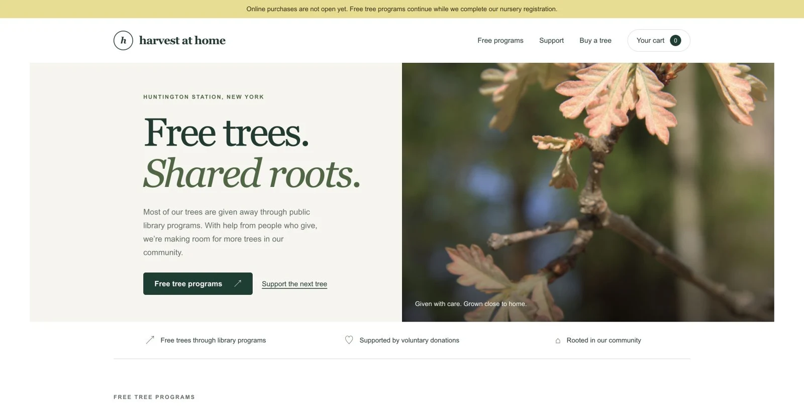 Harvest at Home website with free tree programs and community support